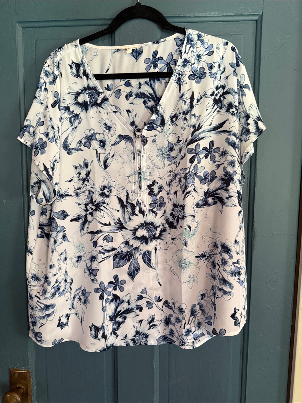 Maurices White Blouse with Navy Floral Print